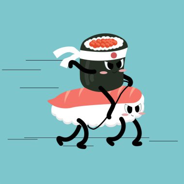 Asya yemek suşisi, suşi komik yemek çizgi filmi.