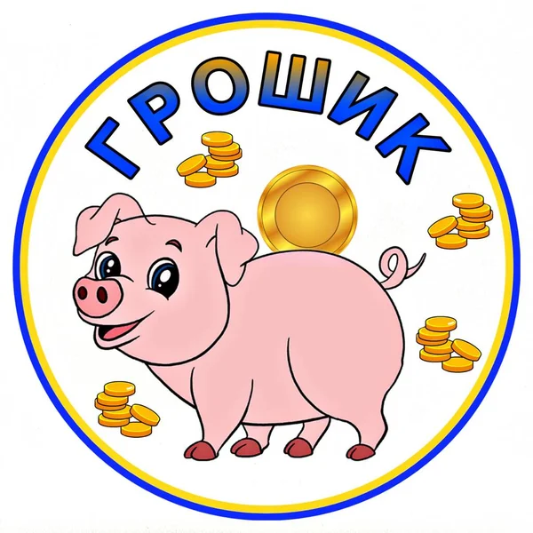 Porco Com Uma Moeda — Fotografia de Stock