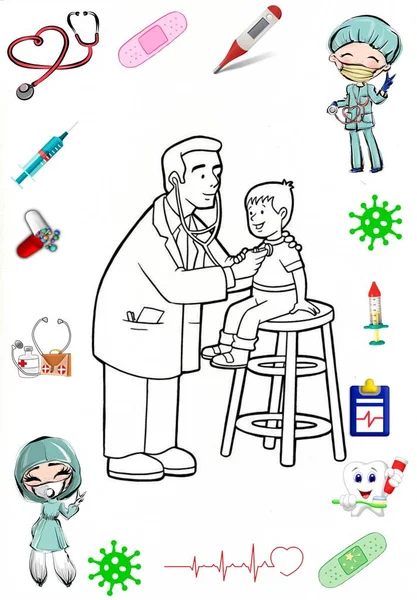 Γιατρός Και Ασθενής Στο Νοσοκομείο Εικονογράφηση Διανύσματος — Φωτογραφία Αρχείου