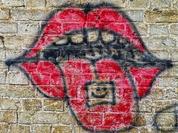 Graffiti Ścianie Wargami Pomalowane Czerwono Symbol Kultury Hiszpańskiej Zdjęcie Stockowe