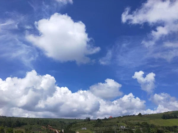 Landscape Green Hills Blue Sky White Clouds Indonesia — Stock Photo, Image