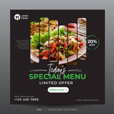 Sosyal medya şablonu için yemek menüsü pankartı