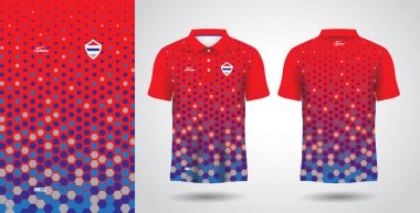 kırmızı ve mavi polo spor gömlek süblimleşme forma tasarım şablonu