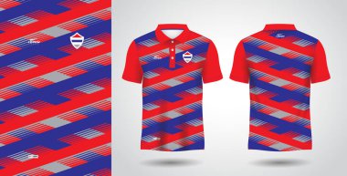 kırmızı ve mavi polo spor gömlek süblimleşme forma tasarım şablonu