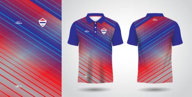 kırmızı ve mavi polo spor gömlek süblimleşme forma tasarım şablonu