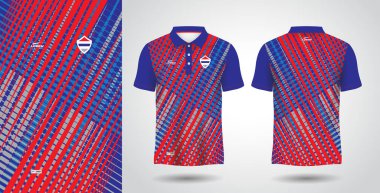 kırmızı ve mavi polo spor gömlek süblimleşme forma tasarım şablonu