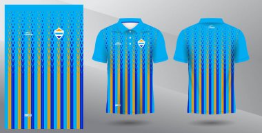 Mavi ve sarı süblimleşme polo forma tasarımı