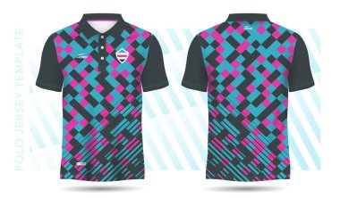 Futbol forması, futbol takımı, golf, tenis, spor kıyafetleri için tişört, turkuaz turkuaz ve pembe şablon. üniforma ön ve arka görünüm.