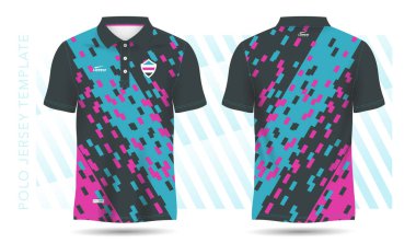 Futbol forması, futbol takımı, golf, tenis, spor kıyafetleri için tişört, turkuaz turkuaz ve pembe şablon. üniforma ön ve arka görünüm.