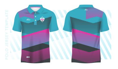 Futbol forması, futbol takımı, golf, tenis, spor kıyafetleri için tişört, turkuaz turkuaz ve pembe şablon. üniforma ön ve arka görünüm.
