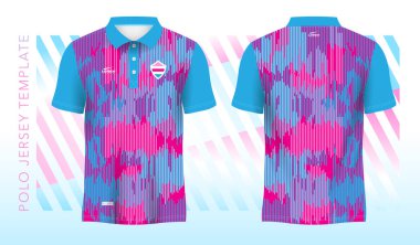 Polo forma spor tasarım şablonu için mavi pembe soyut arkaplan ve desen