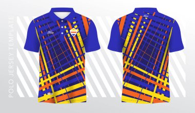 mavi sarı ve turuncu polo spor tişört süsleme forması şablon tasarım modeli