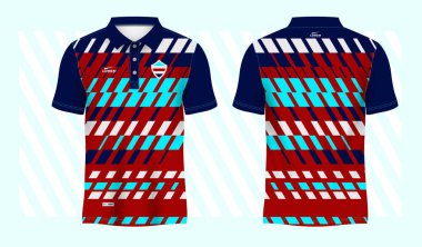 soyut mavi ve kırmızı polo tişört süsleme forması şablon tasarımı