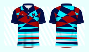 soyut mavi ve kırmızı polo tişört süsleme forması şablon tasarımı