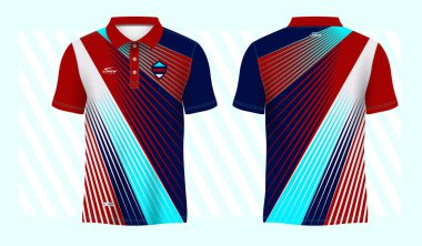 soyut mavi ve kırmızı polo tişört süsleme forması şablon tasarımı