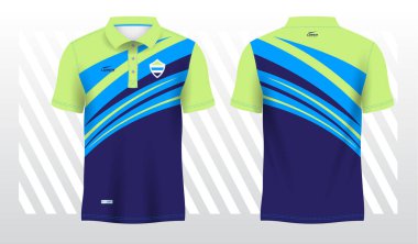 Polo spor forması şablonu için mavi ve yeşil süblimleşme gömleği