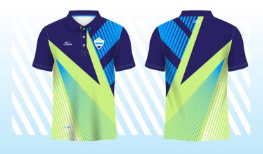 Polo spor forması şablonu için mavi ve yeşil süblimleşme gömleği