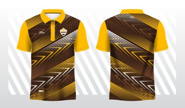 Soyut kahverengi ve sarı polo forma sporu. Önde ve arkada spor üniforması var. Spor kulübü için hazırlan..