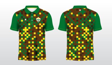 Kahverengi yeşil ve sarı polo tişört süsleme forması şablonu
