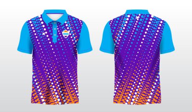 Mavi ve turuncu polo spor tişörtü.