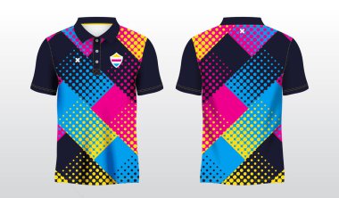 soyut mavi pembe ve sarı polo tişört süsleme forması şablonu