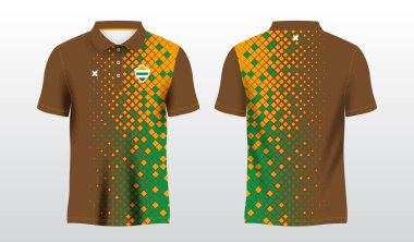 soyut karışım renk kahverengi yeşil ve sarı polo spor gömlek süblimleşme forma şablonu