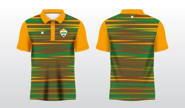 soyut karışım renk kahverengi yeşil ve sarı polo spor gömlek süblimleşme forma şablonu