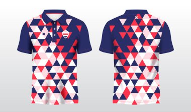 Polo spor forması şablonu için mavi ve kırmızı süblimleşme gömleği