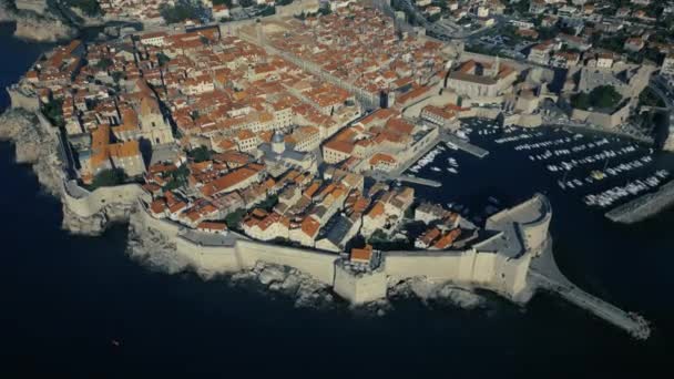 Vista Aérea Cidade Velha Dubrovnik Sunrise Croácia Patrimônio Mundial Unesco — Vídeo de Stock