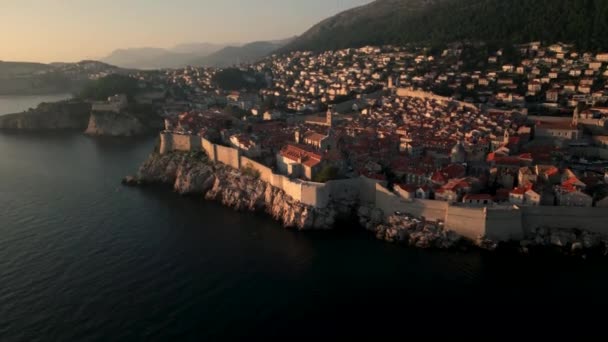 Vue Aérienne Vieille Ville Dubrovnik Coucher Soleil Croatie Site Patrimoine — Video