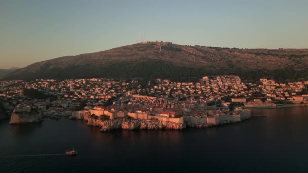 Vista Aérea Cidade Velha Dubrovnik Sunset Croácia Patrimônio Mundial Unesco — Vídeo de Stock