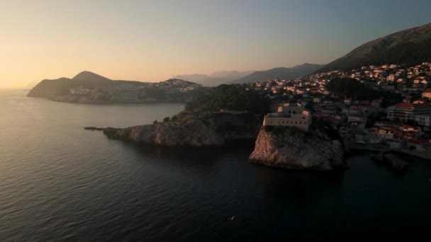 Pemandangan Udara Kota Tua Dubrovnik Sunset Kroasia Situs Warisan Dunia — Stok Video