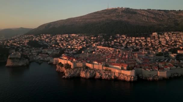 Aerial View Dubrovnik Old Town Sunset Croatia Unesco World Heritage — Stock Video