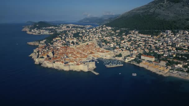 Hırvatistan Sunrise Kentindeki Dubrovnik Eski Kasabası Nın Hava Görüntüsü Unesco — Stok video