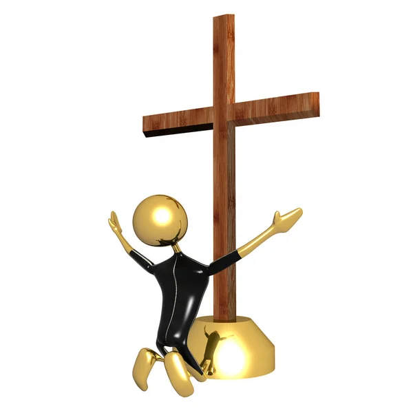Golden Guy Praising and Worshiping God (3D Illustration)