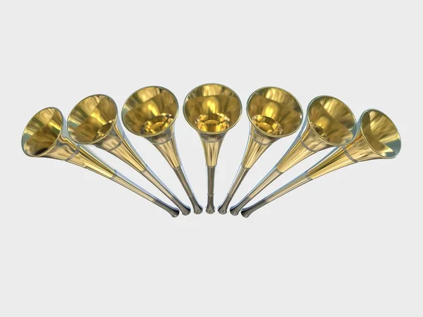 Seven Trumpets Golden Revelation Warning Vuvuzela Horn — Stock Photo, Image