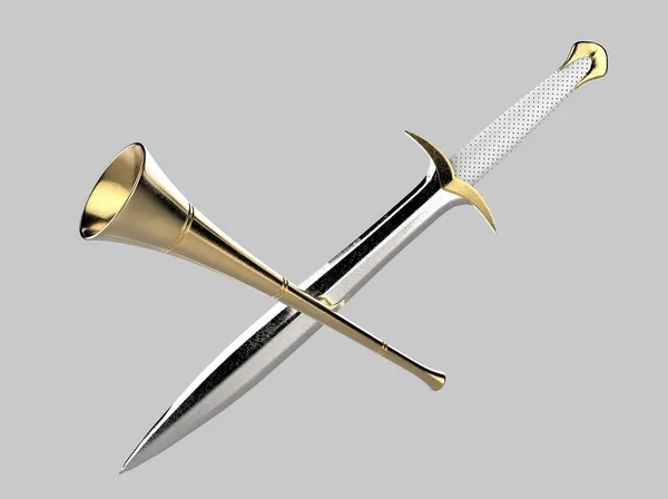 中世の剣とトランペット — ストック写真