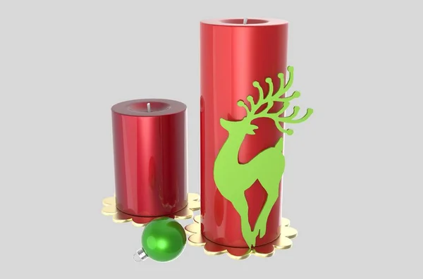 ゴールデンベースと装飾のための鹿とクリスマスキャンドル — ストック写真
