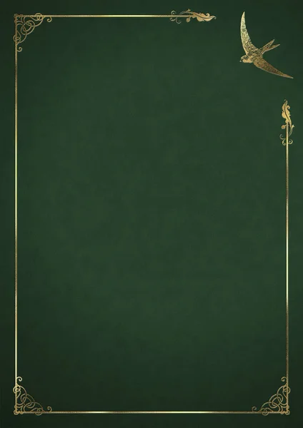 Letterhead Verde Con Golondrina Adornos Relieve Oro — Foto de Stock