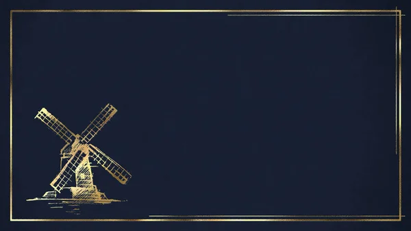 Niebieski Luksusowy Tło Zamsz Tłoczone Złote Linie Młyn Emblemat Deluxe — Zdjęcie stockowe