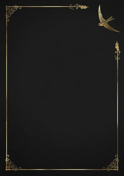 Černý Hlavičkový Papír Vlaštovkou Ornamenty Ražené Zlato — Stock fotografie