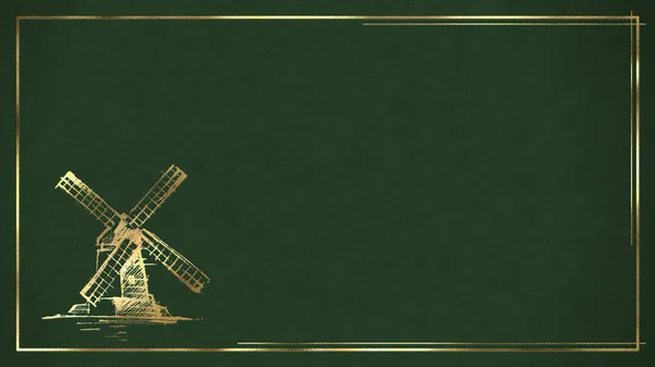 Grüner Hintergrund Wildleder Mit Geprägten Goldlinien Und Mühle Emblem Deluxe — Stockfoto