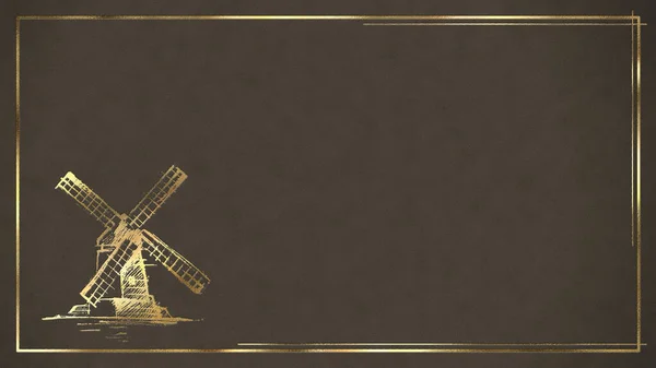 Beige Hintergrund Wildleder Mit Geprägten Goldenen Linien Und Mühle Emblem — Stockfoto
