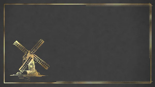 Grauer Hintergrund Wildleder Mit Geprägten Goldenen Linien Und Mühle Emblem — Stockfoto