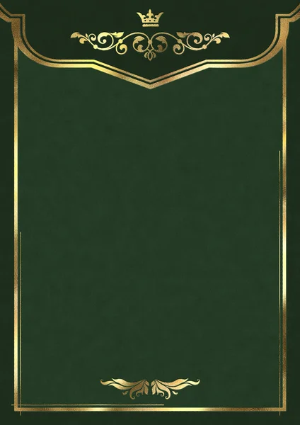 Luxury Royal Background Suede with Crown and Floral Embossed Gold Lines Deluxe Green