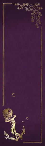 Nautisches Lesezeichen Anker Und Algen Mit Goldenen Effekten Violett — Stockfoto