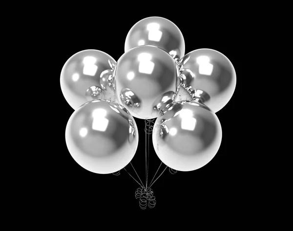 Festa Balões Prata Para Decoração Com Fundo Preto Ilustração — Fotografia de Stock