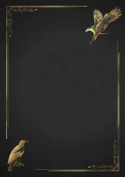 Adler Vögel Briefpapier Hintergrund Vintage Mit Goldenem Floralrahmen Schwarz — Stockfoto