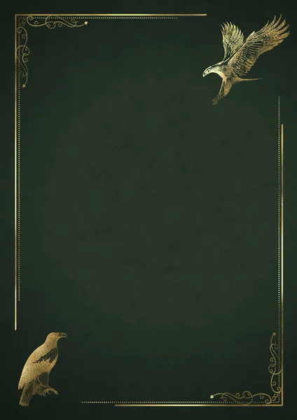 Adler Vögel Briefpapier Hintergrund Vintage Mit Goldenem Floral Frame Grün — Stockfoto