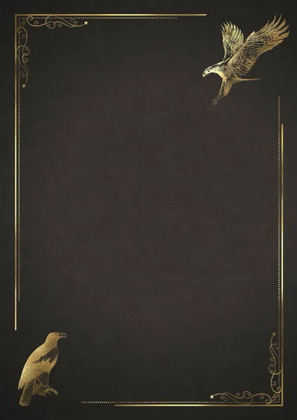 Adler Vögel Briefpapier Hintergrund Vintage Mit Goldenem Floralrahmen Beige — Stockfoto